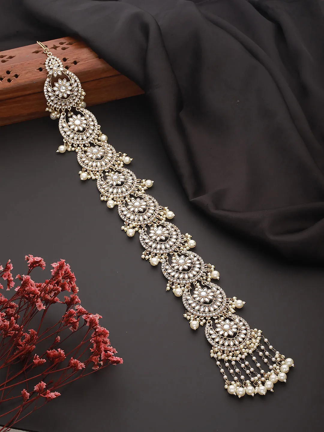 Kundan Studded & Pearl Beaded Embellished Choti Hair Accessories