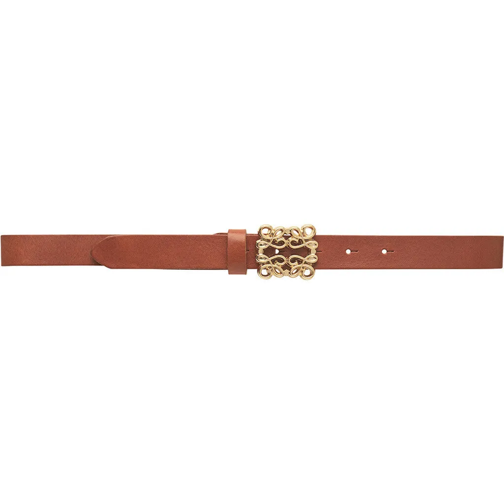 Leather belt with beautiful buckle / 15492 - Cognac