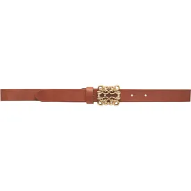 Leather belt with beautiful buckle / 15492 - Cognac