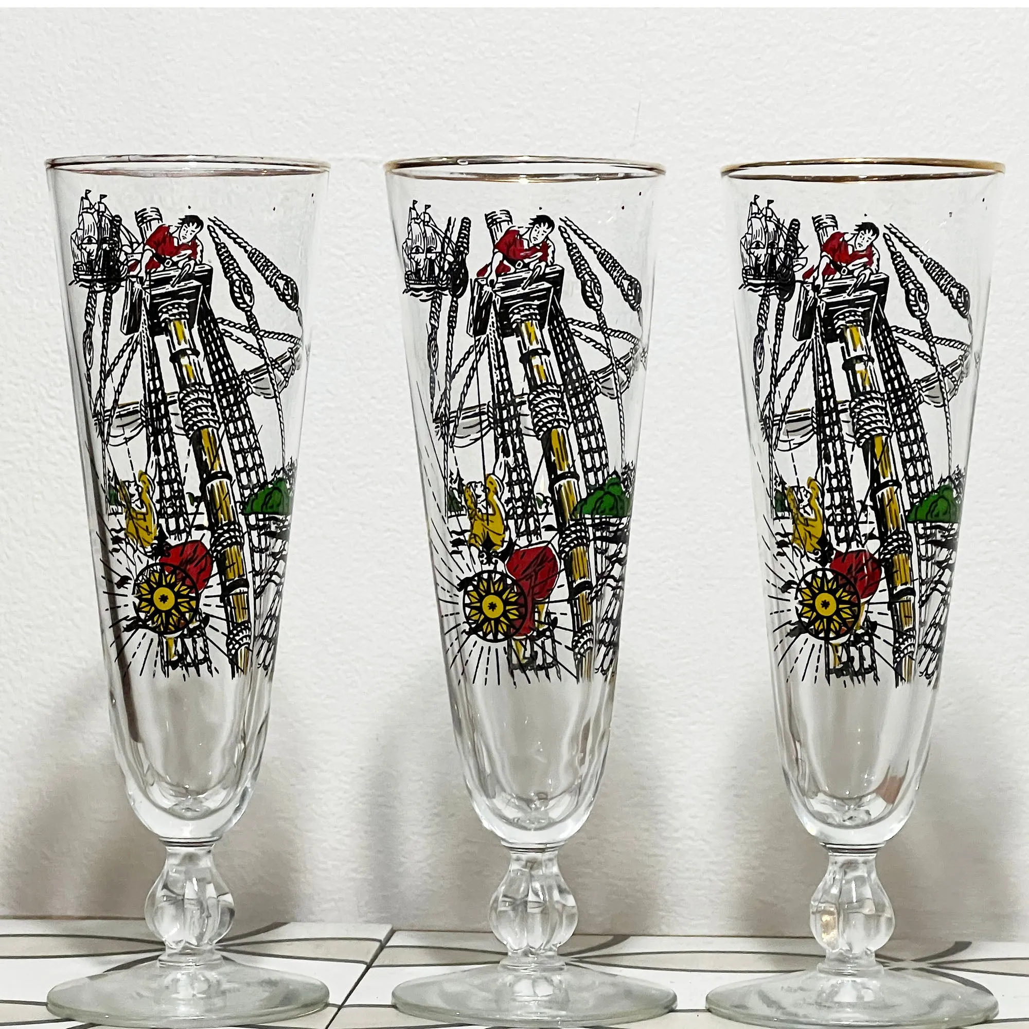 Libbey Treasure Island Pilsner Beer Glasses 8.5 in. Set of 3.