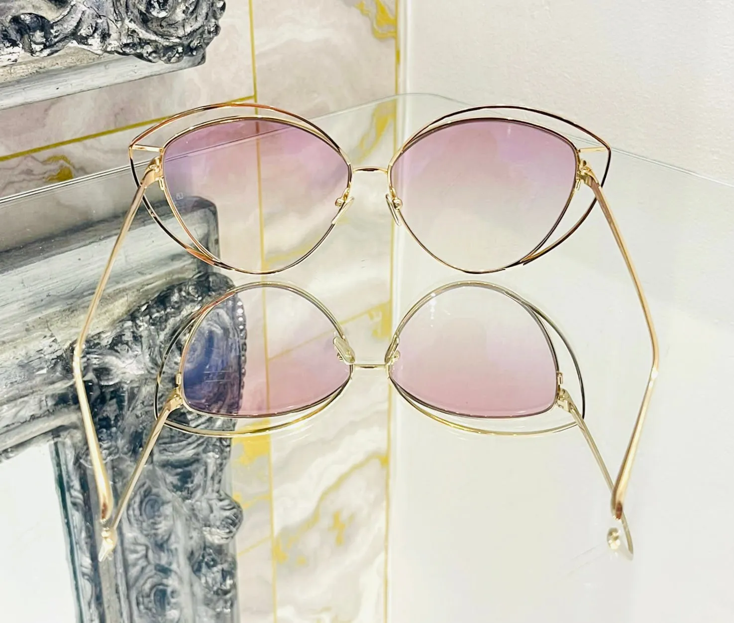 Linda Farrow Gold Plated Cat Eye Sunglasses