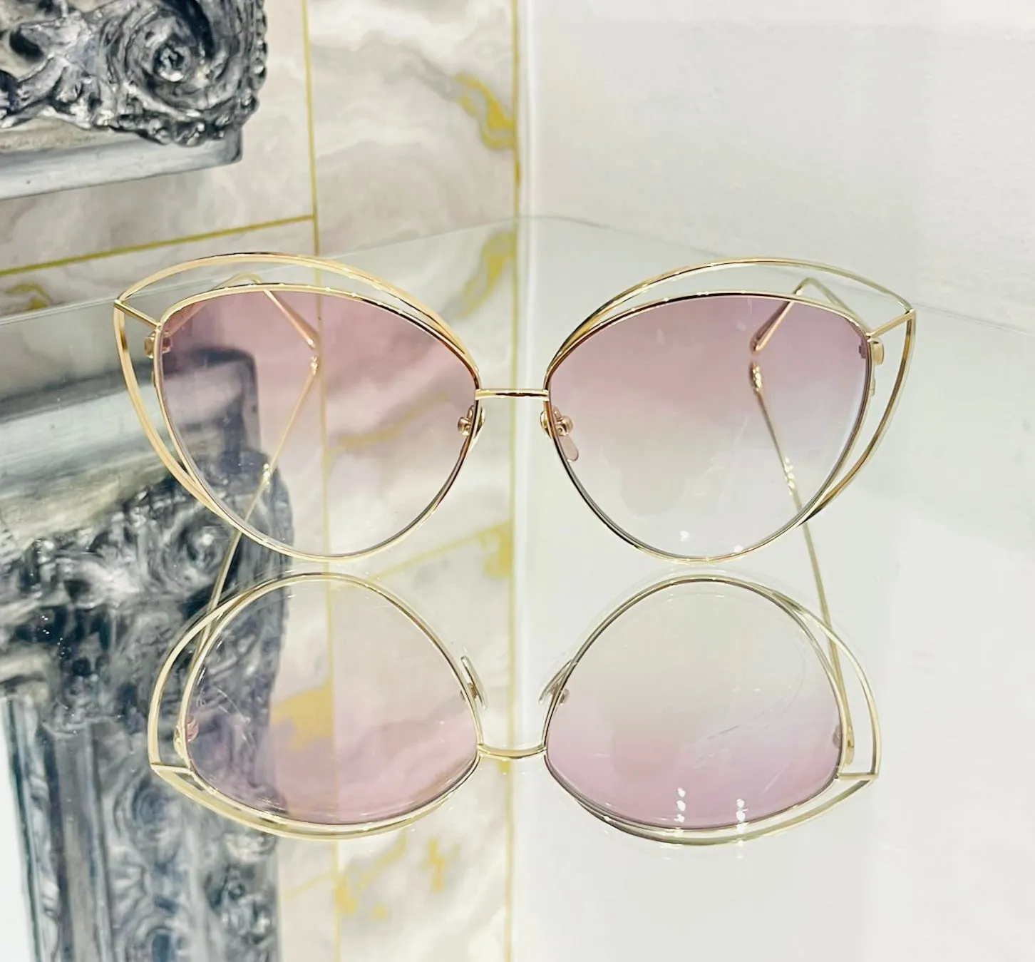 Linda Farrow Gold Plated Cat Eye Sunglasses