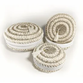 Lux Coastal Round Shell Beaded Box - Large