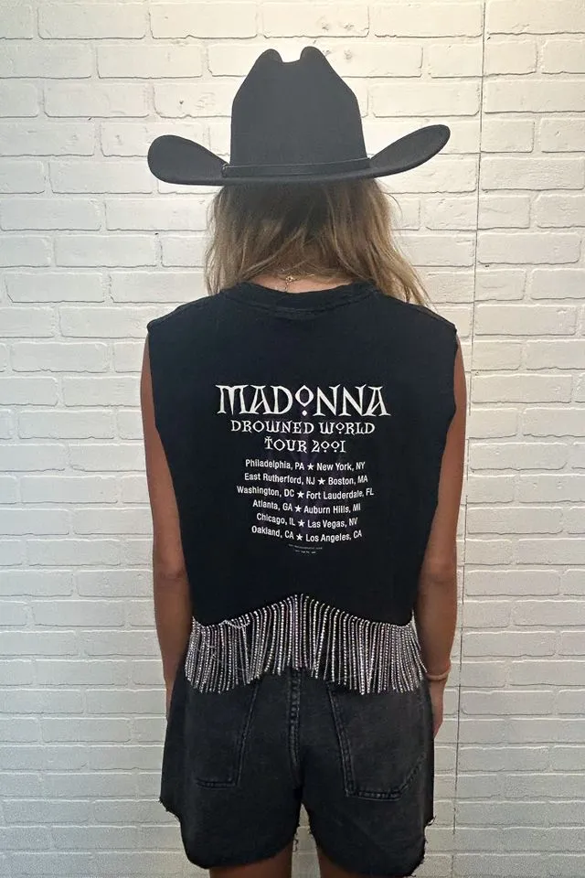 Madonna Cropped Rhinestone Fringe Tank