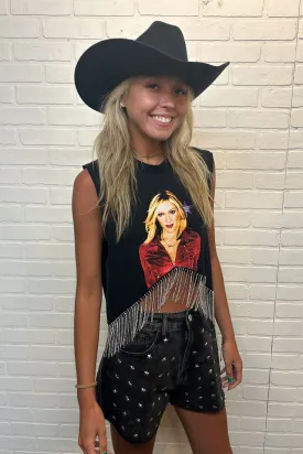 Madonna Cropped Rhinestone Fringe Tank