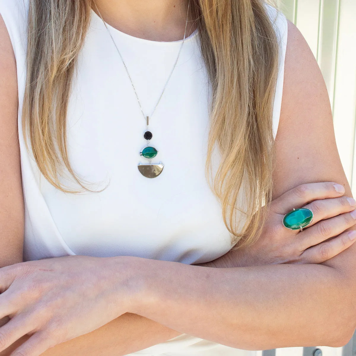 MALACHITE & SILVER STATEMENT RING