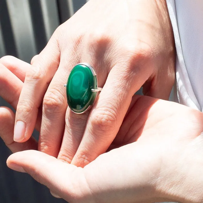 MALACHITE & SILVER STATEMENT RING