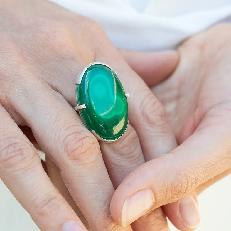 MALACHITE & SILVER STATEMENT RING