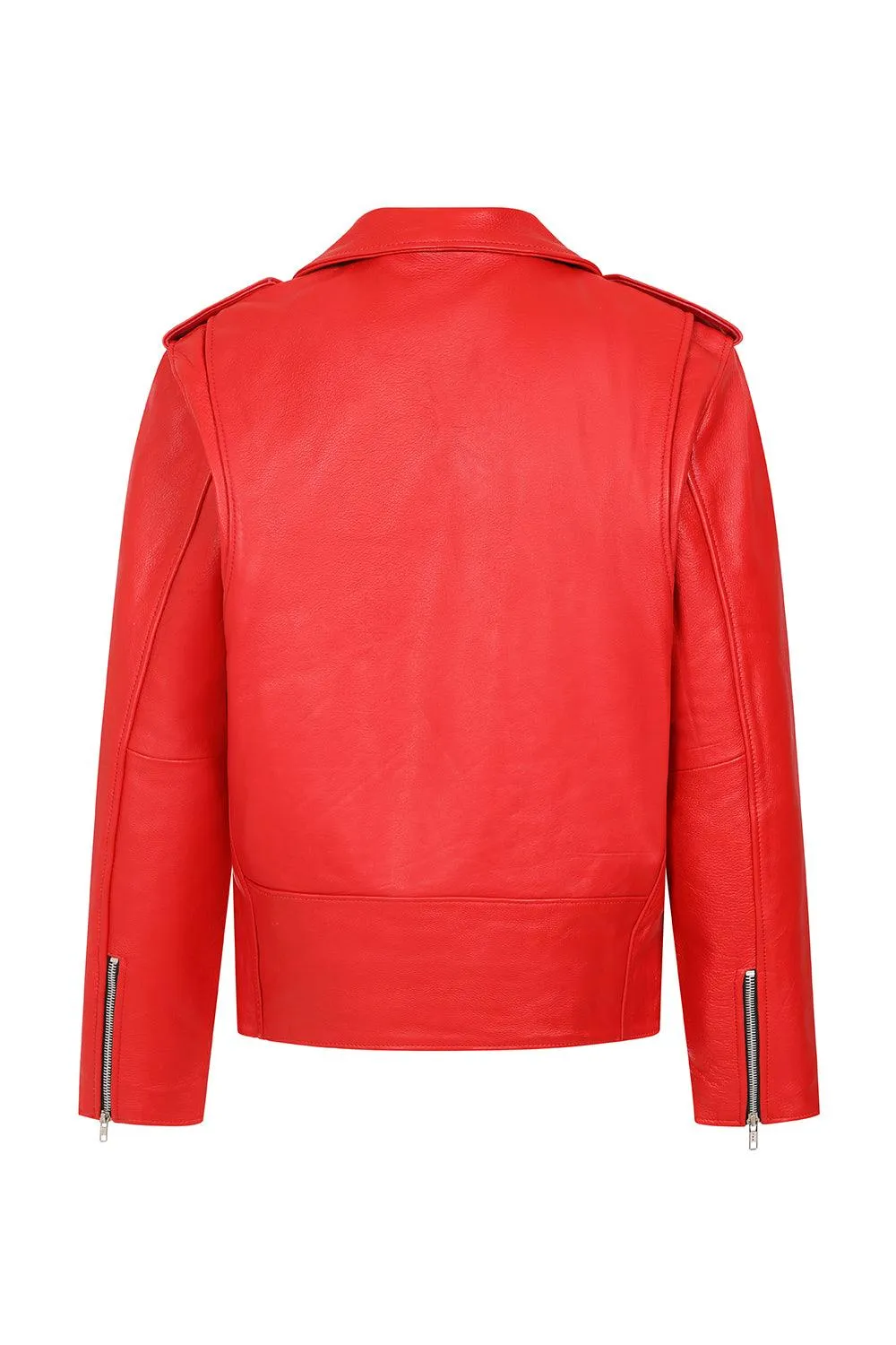 Men's Genuine Red Classic Leather Biker Jacket - 'FONZY'