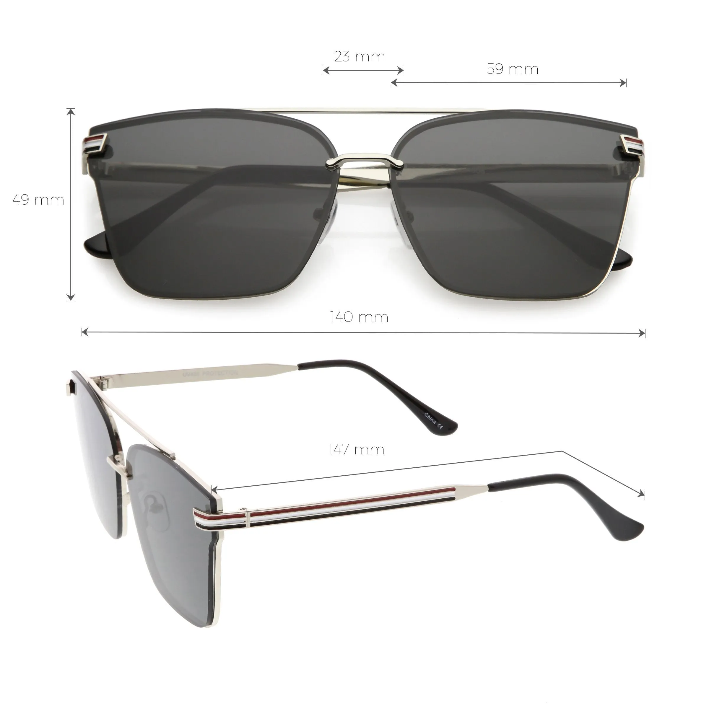 Metal Crossbar Flat Top Aviator Sunglasses