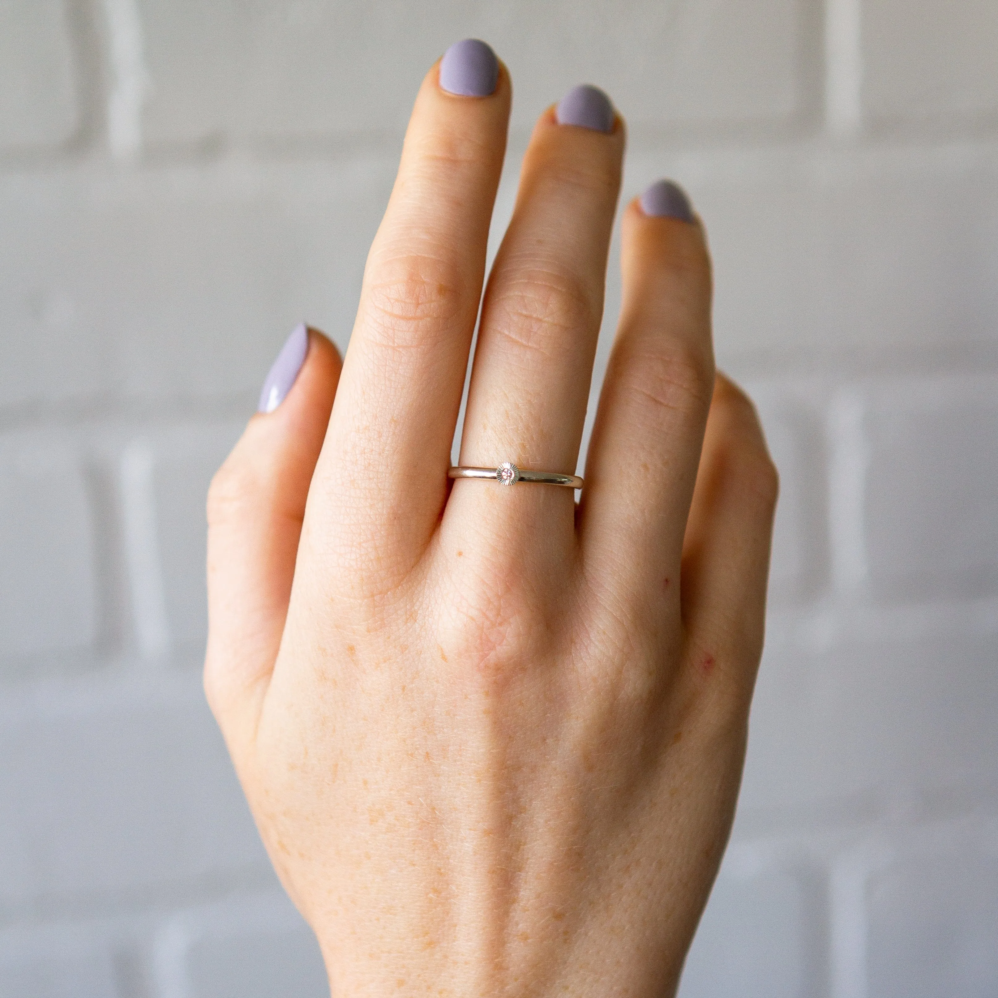 Micro Aurora Diamond Stacking Ring in Silver