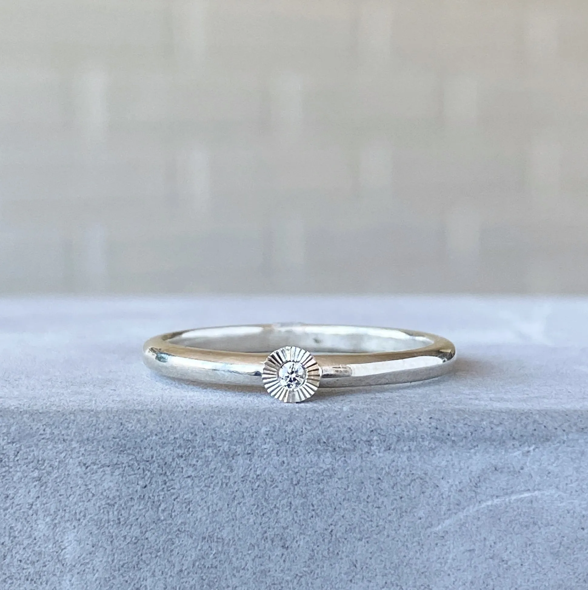 Micro Aurora Diamond Stacking Ring in Silver