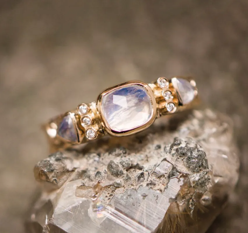 Moonstones and Diamonds Totem Ring