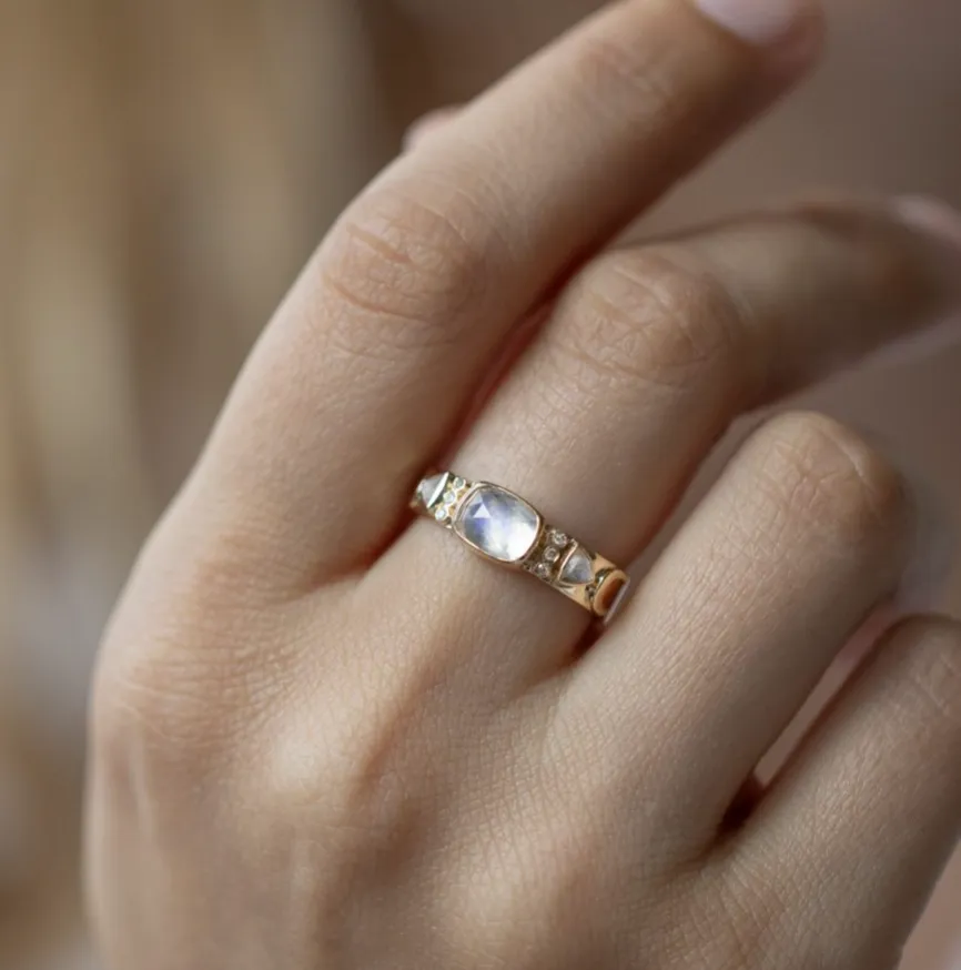 Moonstones and Diamonds Totem Ring