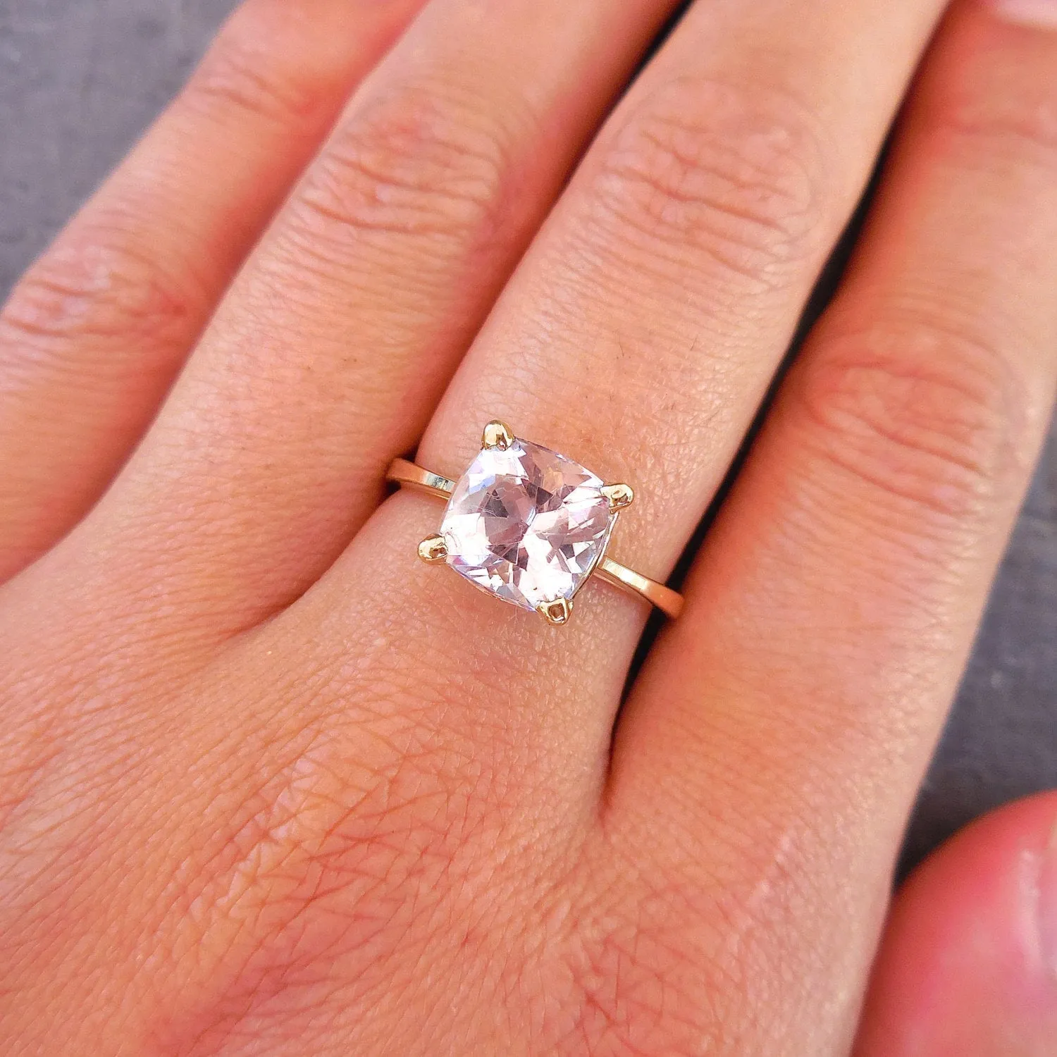 Morganite Cushion Engagement Ring - Cushion Cut Morganite Ring - Gold Morganite Ring