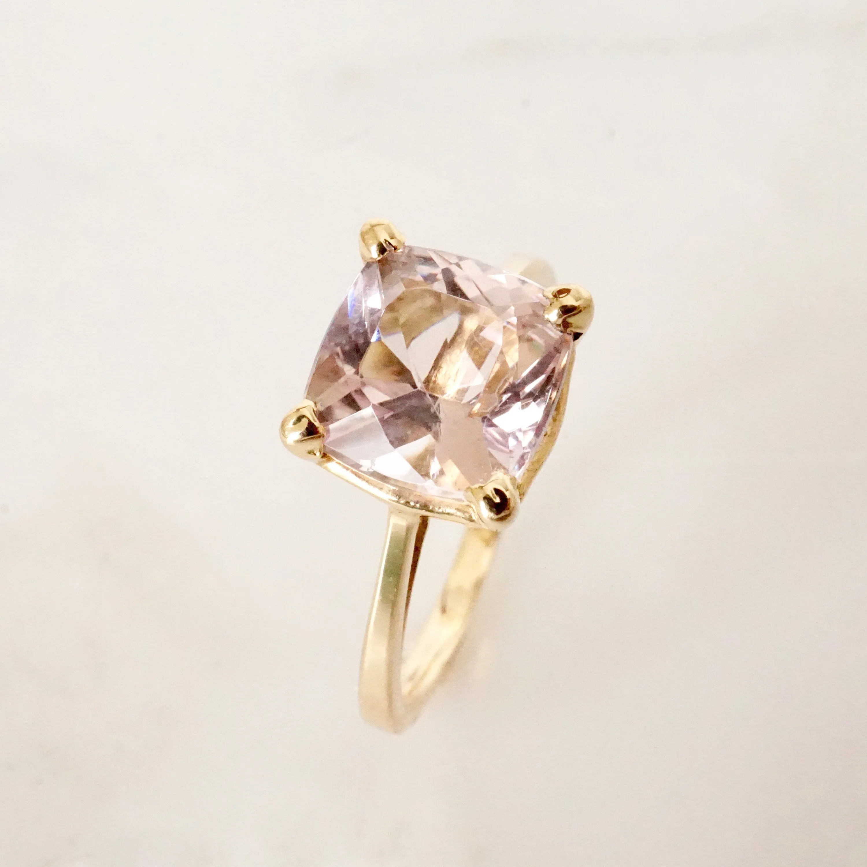 Morganite Cushion Engagement Ring - Cushion Cut Morganite Ring - Gold Morganite Ring