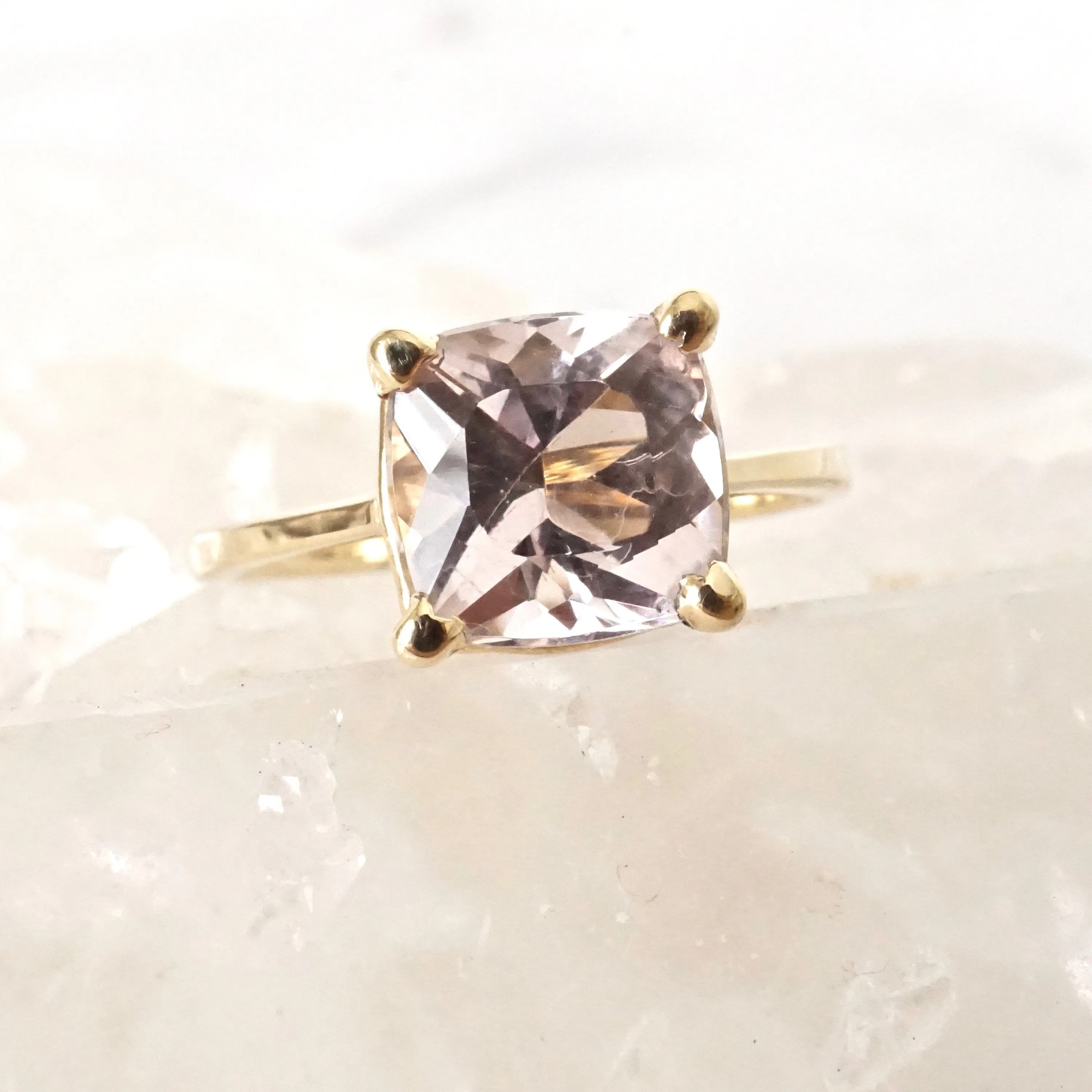 Morganite Cushion Engagement Ring - Cushion Cut Morganite Ring - Gold Morganite Ring