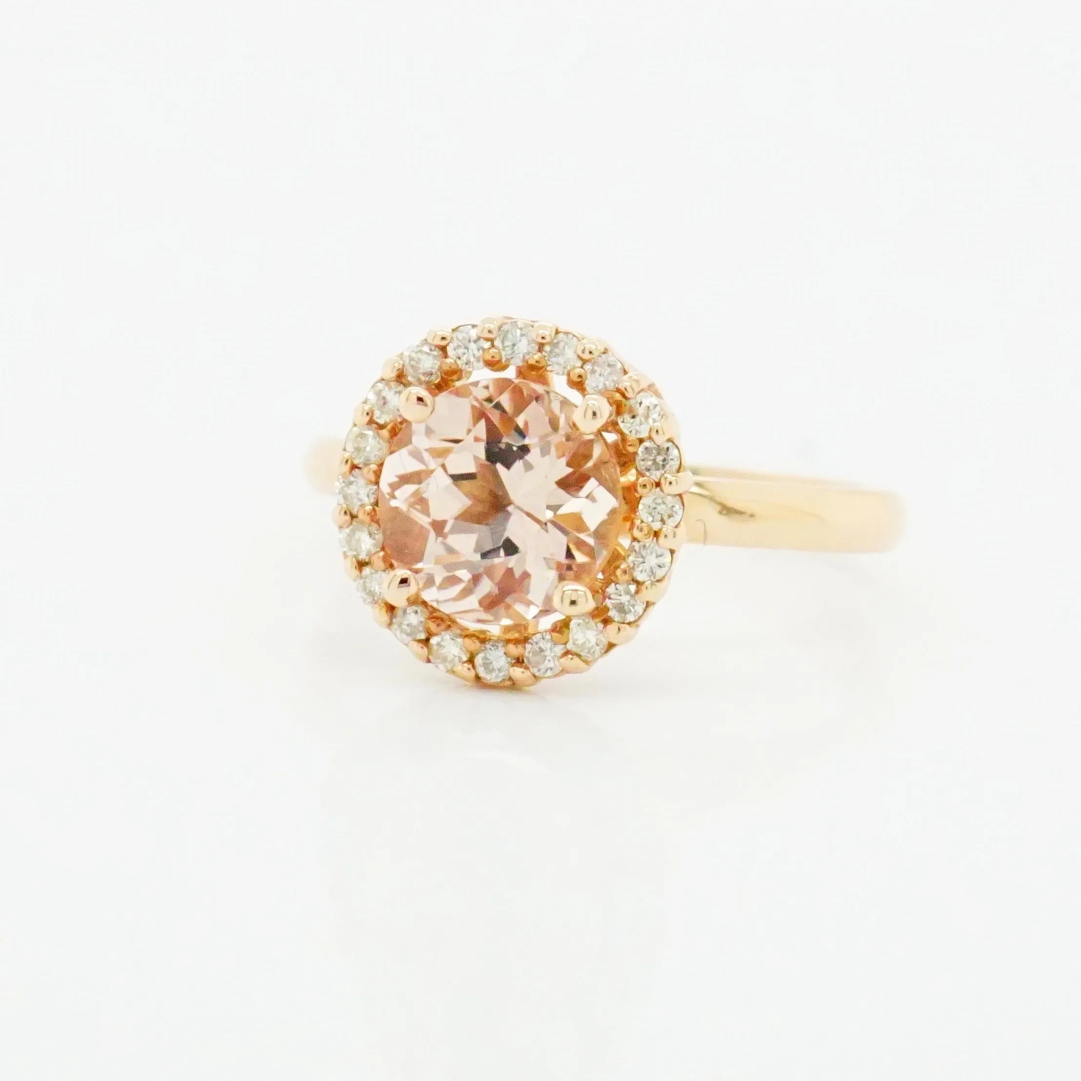 Morganite Diamond Halo Engagement Ring - Pink Engagement Ring for Women - Round Morganite Stone Ring