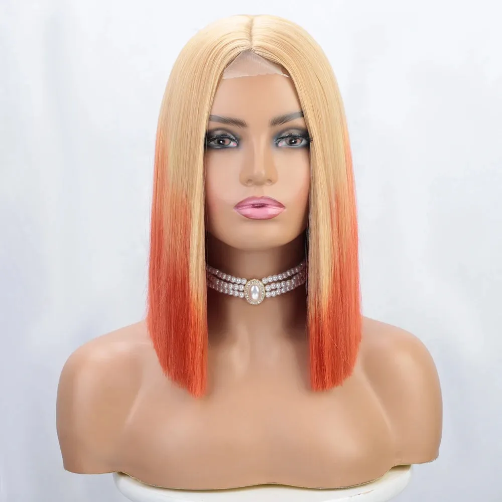 Ombre Red Bob Wig for Women Short Straight Middle Part Wigs Cosplay Party Synthetic Heat Resistant Fake Hair Shoulder Length Wig