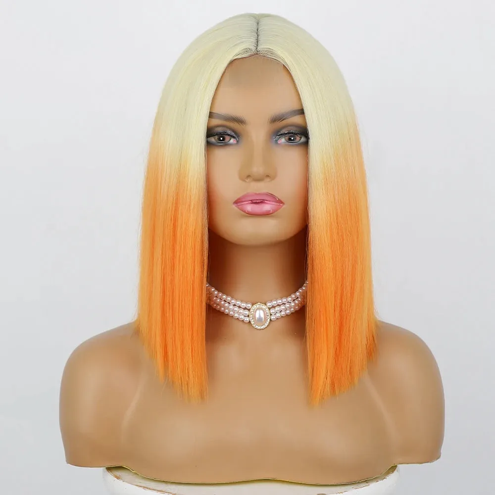 Ombre Red Bob Wig for Women Short Straight Middle Part Wigs Cosplay Party Synthetic Heat Resistant Fake Hair Shoulder Length Wig