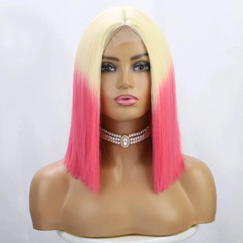 Ombre Red Bob Wig for Women Short Straight Middle Part Wigs Cosplay Party Synthetic Heat Resistant Fake Hair Shoulder Length Wig