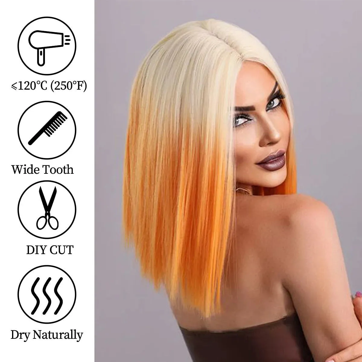 Ombre Red Bob Wig for Women Short Straight Middle Part Wigs Cosplay Party Synthetic Heat Resistant Fake Hair Shoulder Length Wig