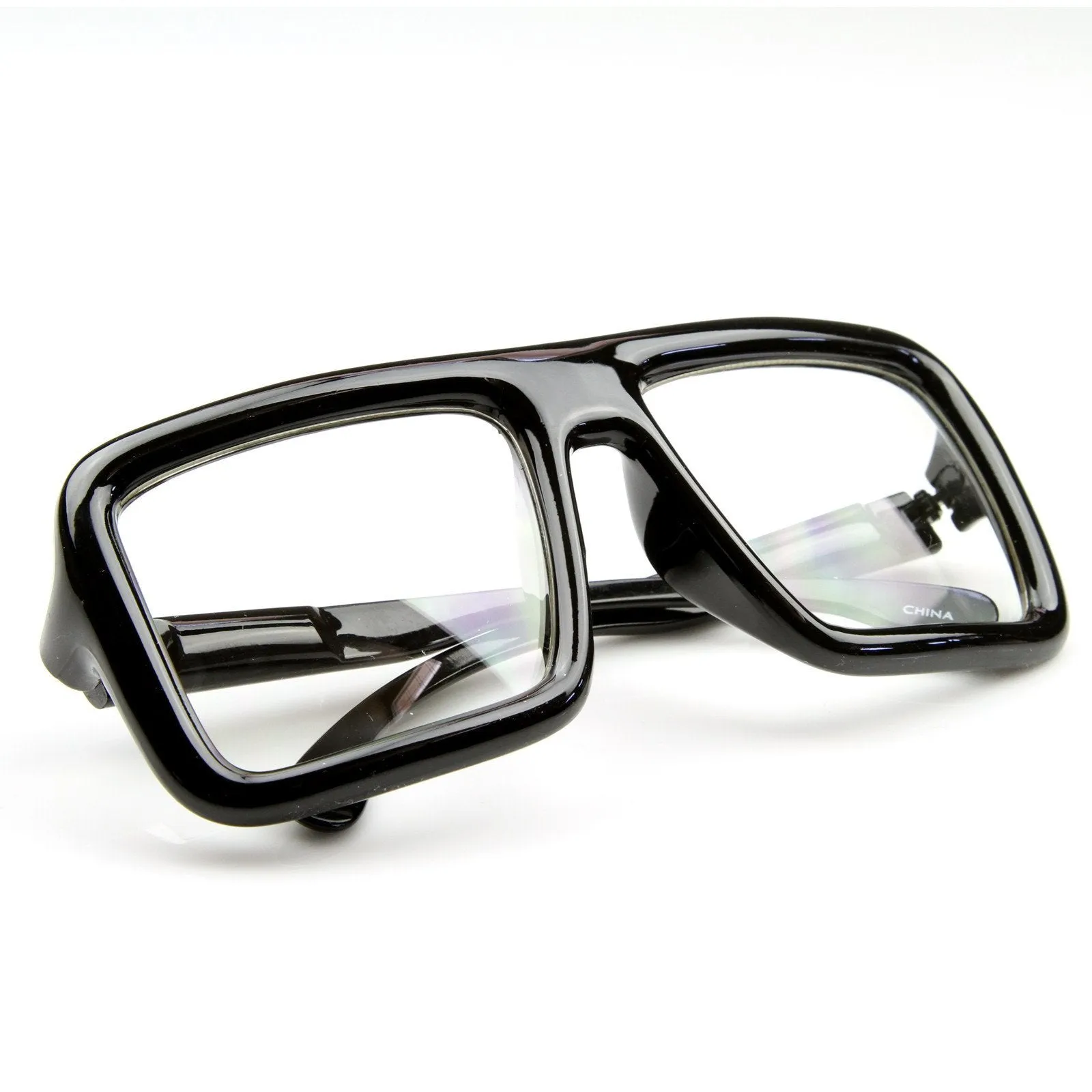 Oversize Square Block Thick Frame Clear Lens Glasses