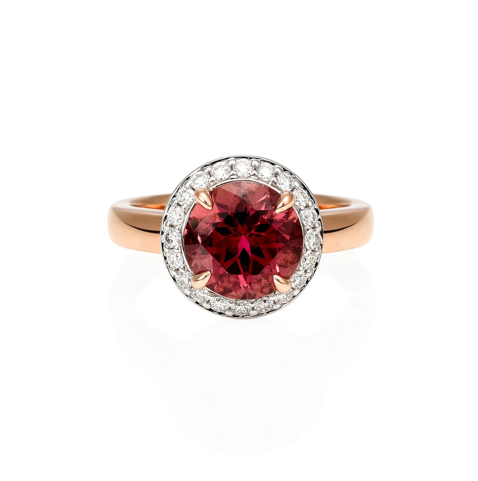 Pink Round Brilliant Tourmaline Rose Gold Ring