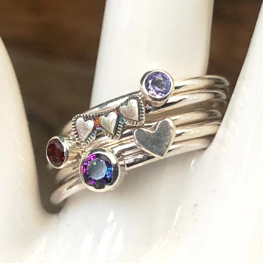 Plain band 3mm round Gemstone stacking rings. Made to order