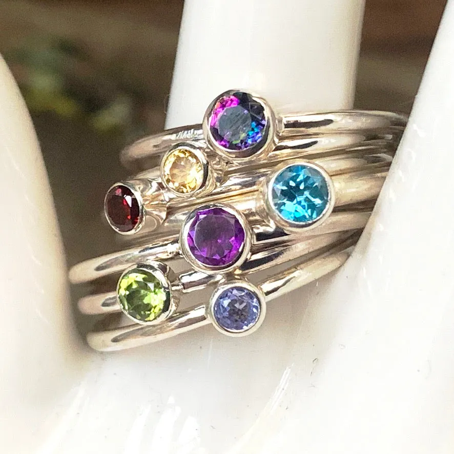 Plain band 3mm round Gemstone stacking rings. Made to order