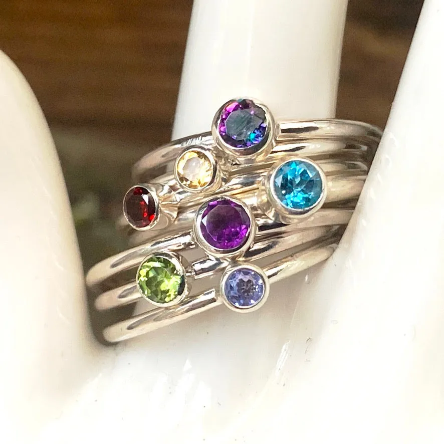 Plain band 3mm round Gemstone stacking rings. Made to order