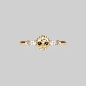 REMINISCENCE. Skull Head Onyx Gold Ring