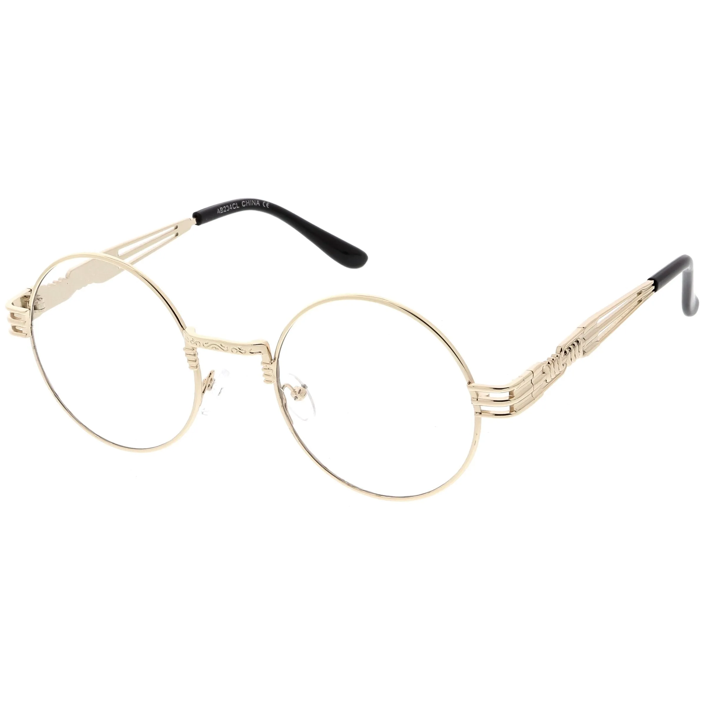 Retro Dapper Round Metal Clear Lens Glasses