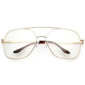 Retro Oversize Square Metal Clear Lens Aviator Glasses