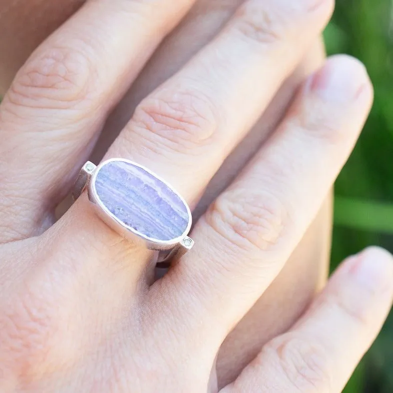 RHODOCHROSITE AND DIAMOND SILVER RING