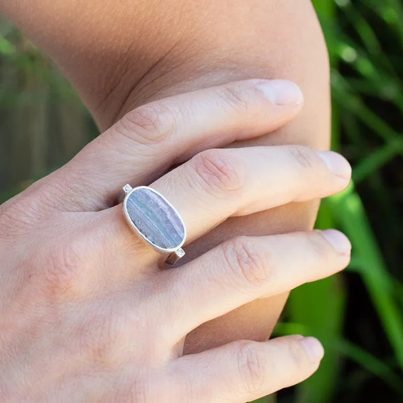 RHODOCHROSITE AND DIAMOND SILVER RING