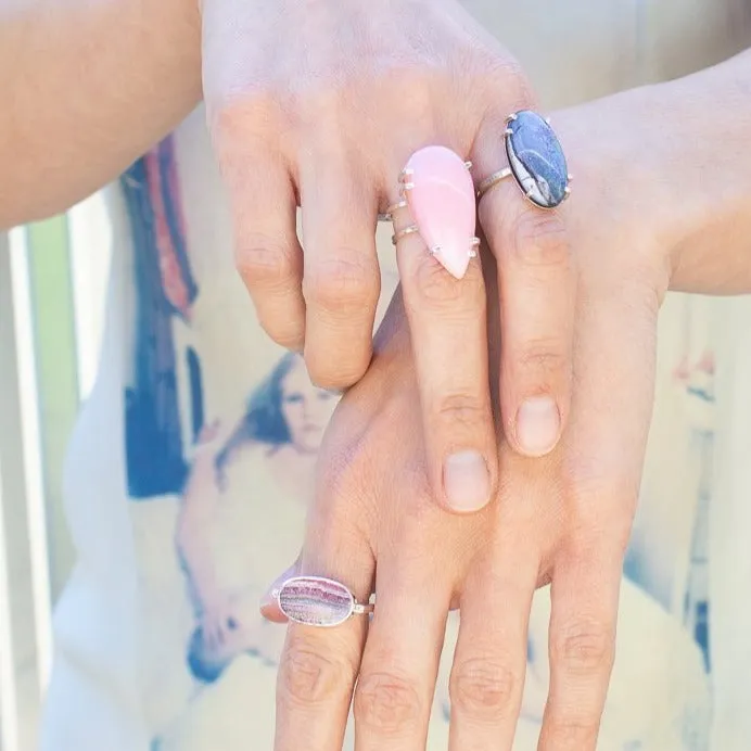 RHODOCHROSITE AND DIAMOND SILVER RING