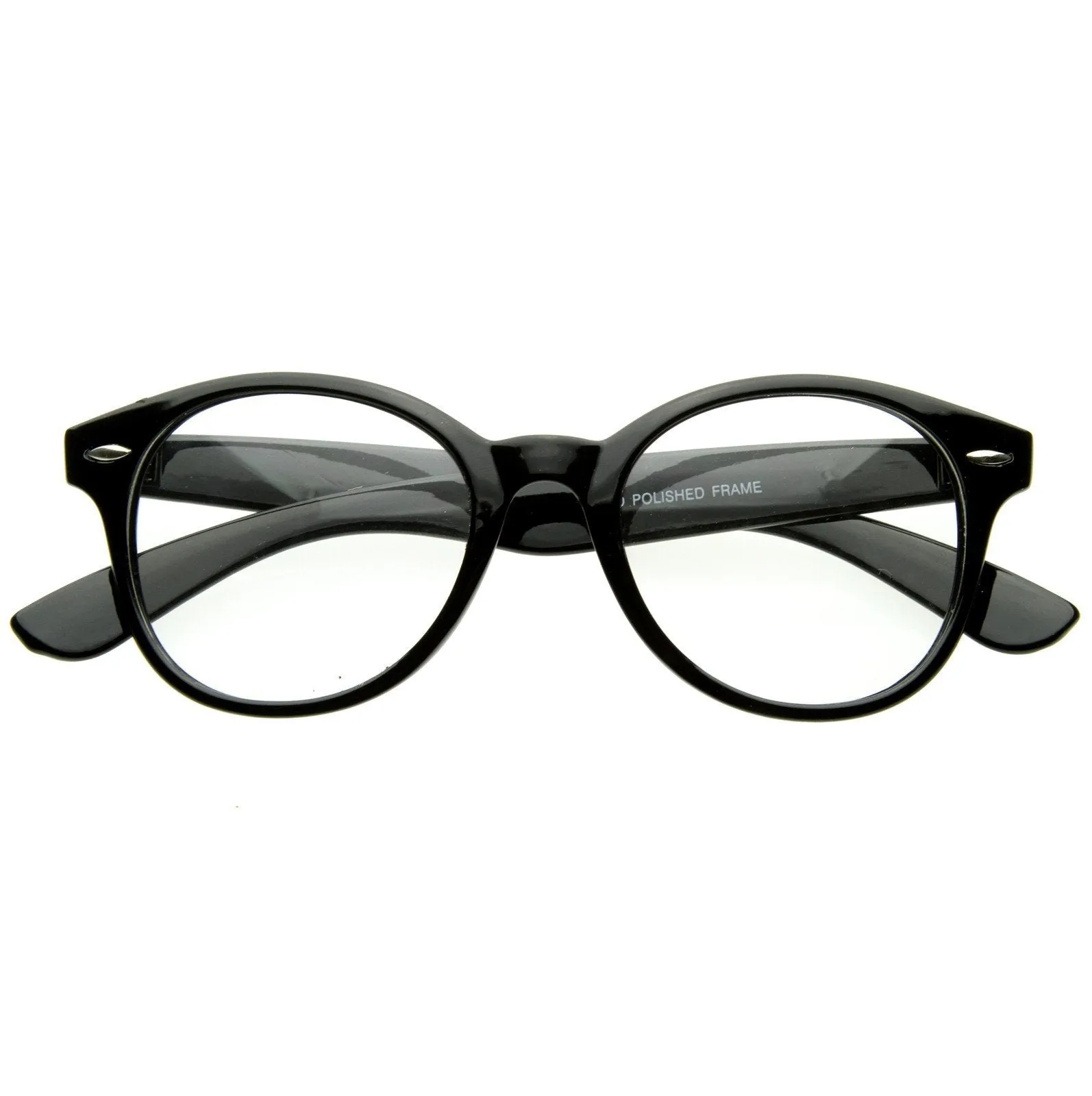 RX Classic Round Clear Lens Shades Glasses Horned Rim and Rivets