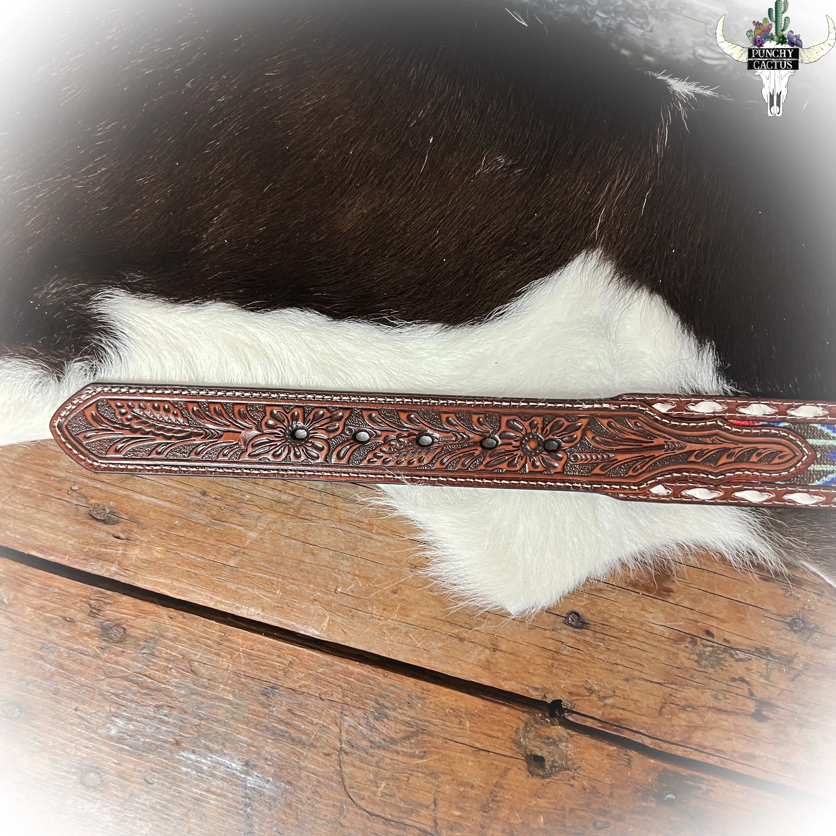 Saddle Blanket Inlay Tooled Leather Belt