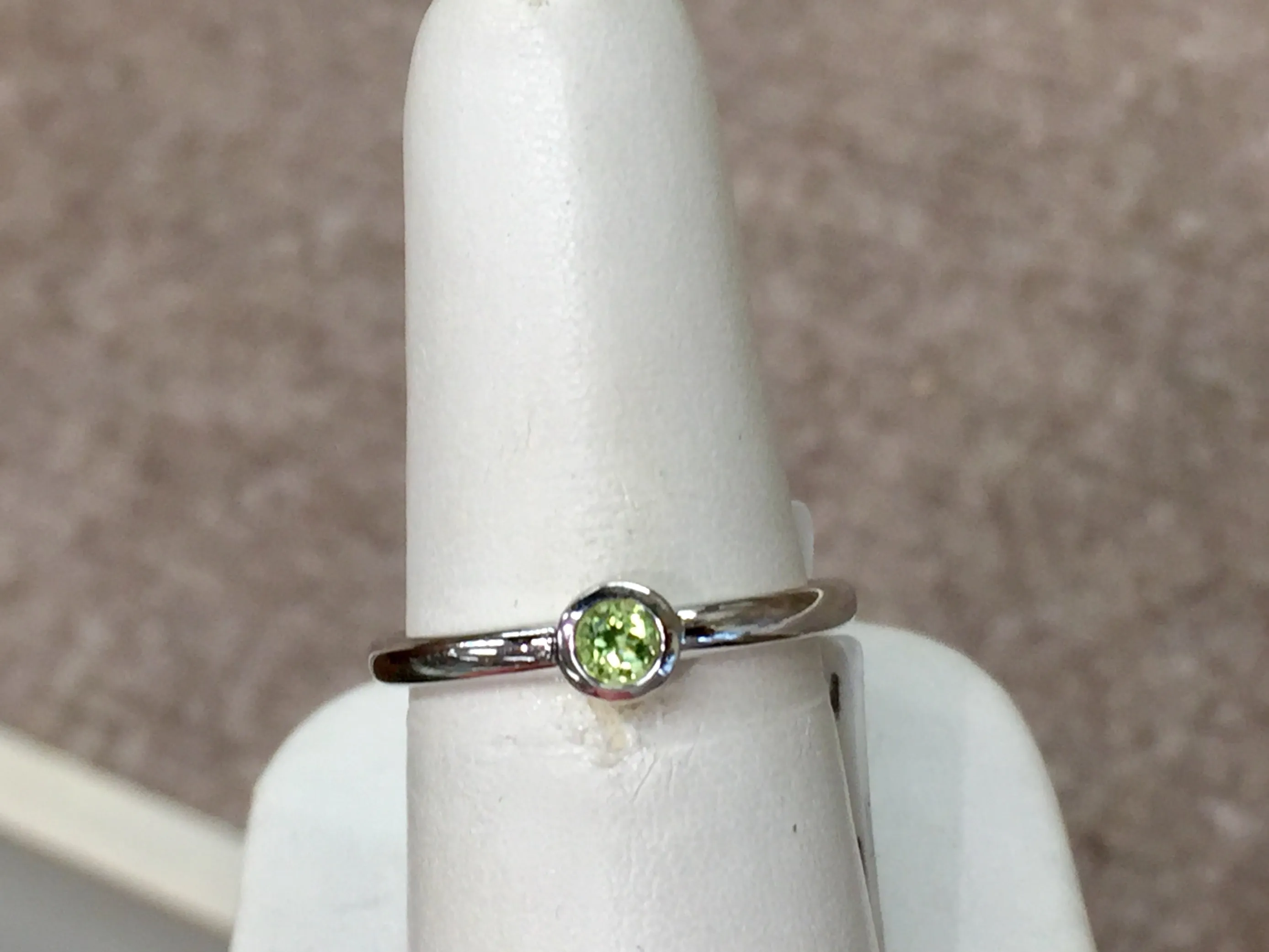 Silver Peridot Bezel Set Ring