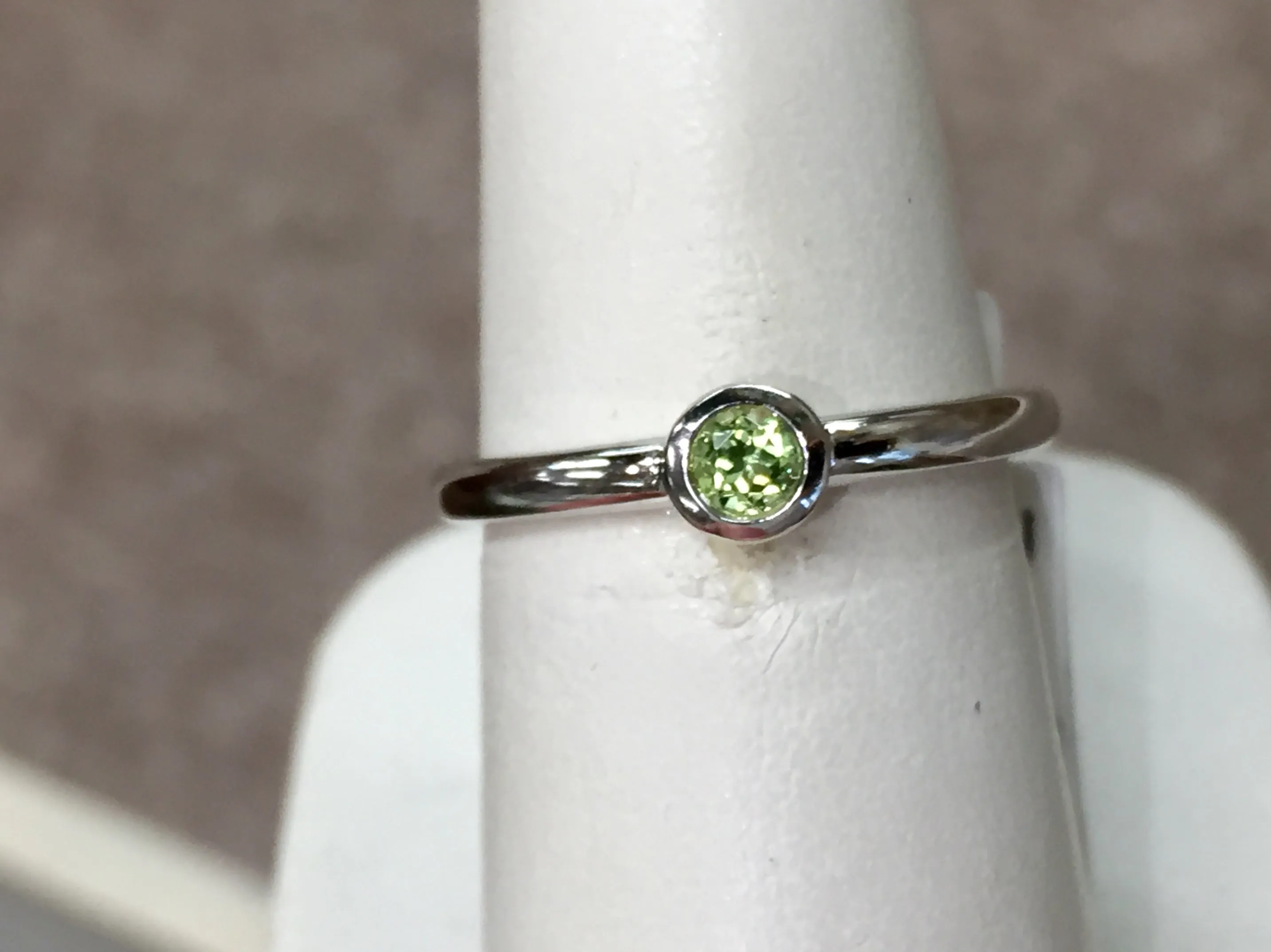 Silver Peridot Bezel Set Ring