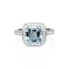 Square Set in Aquamarine & Diamond Ring