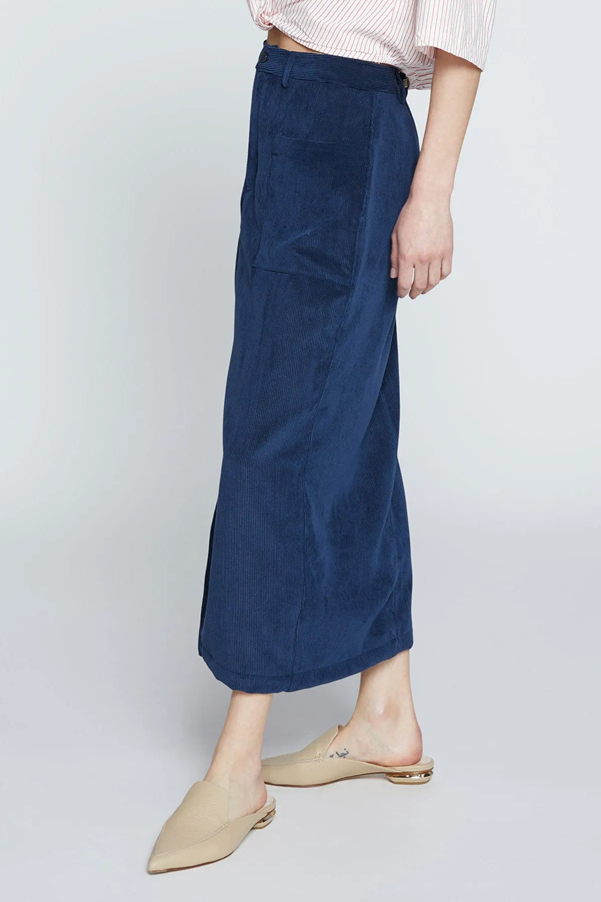 Stateside Schoolboy Cord Skirt in New Navy