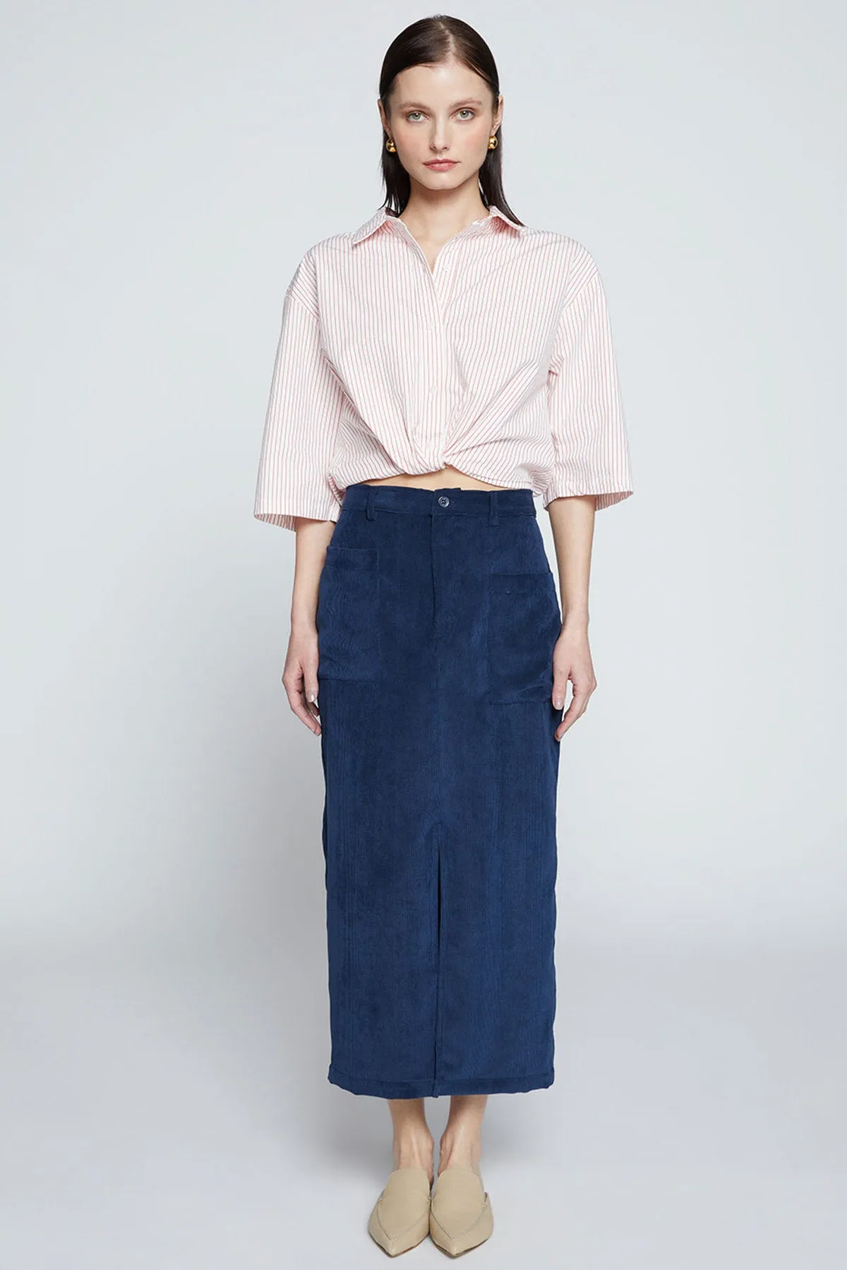 Stateside Schoolboy Cord Skirt in New Navy