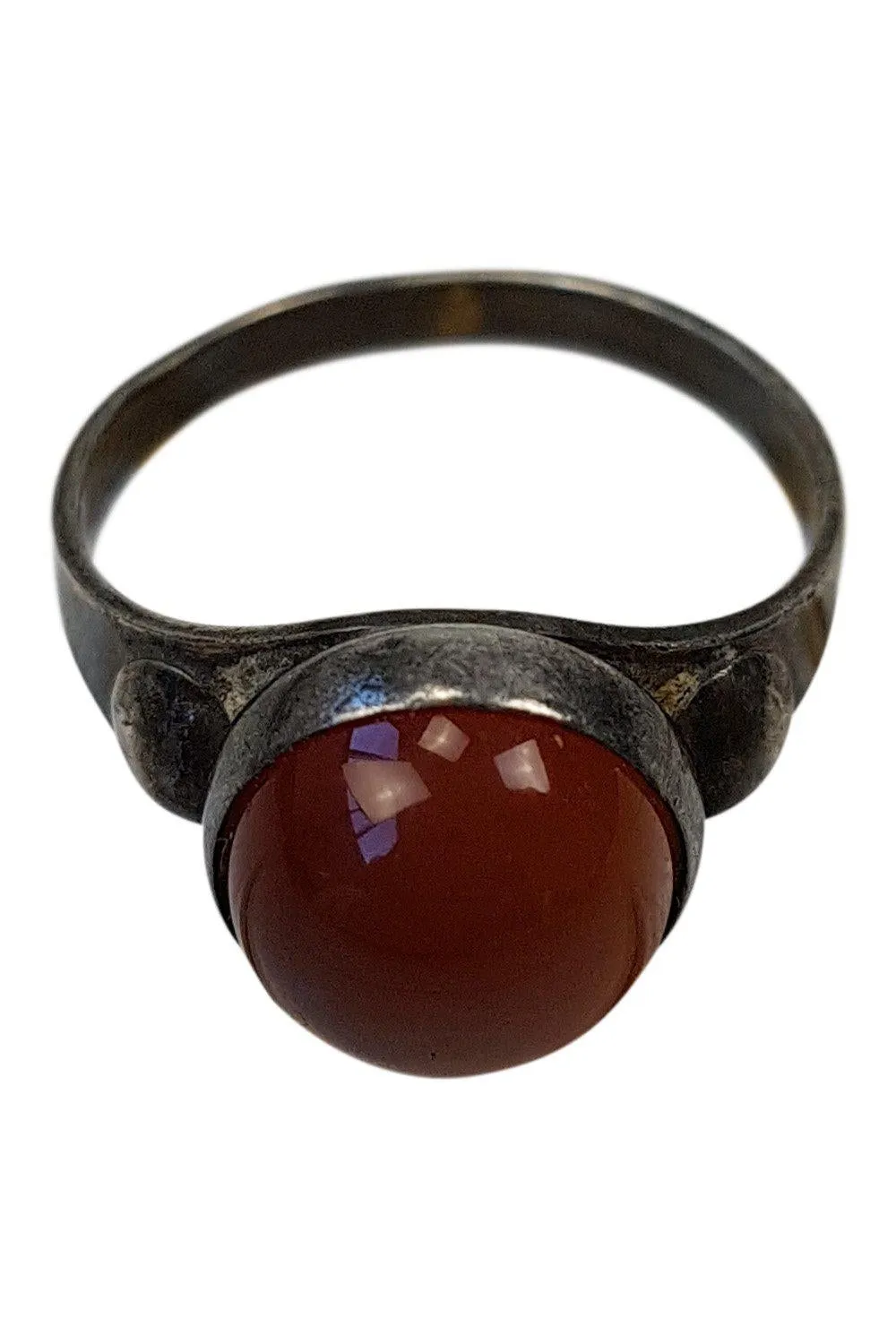 STERLING SILVER Handmade Ring Amber Glass Stone Set (K)