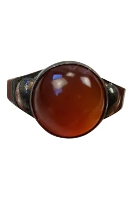 STERLING SILVER Handmade Ring Amber Glass Stone Set (K)