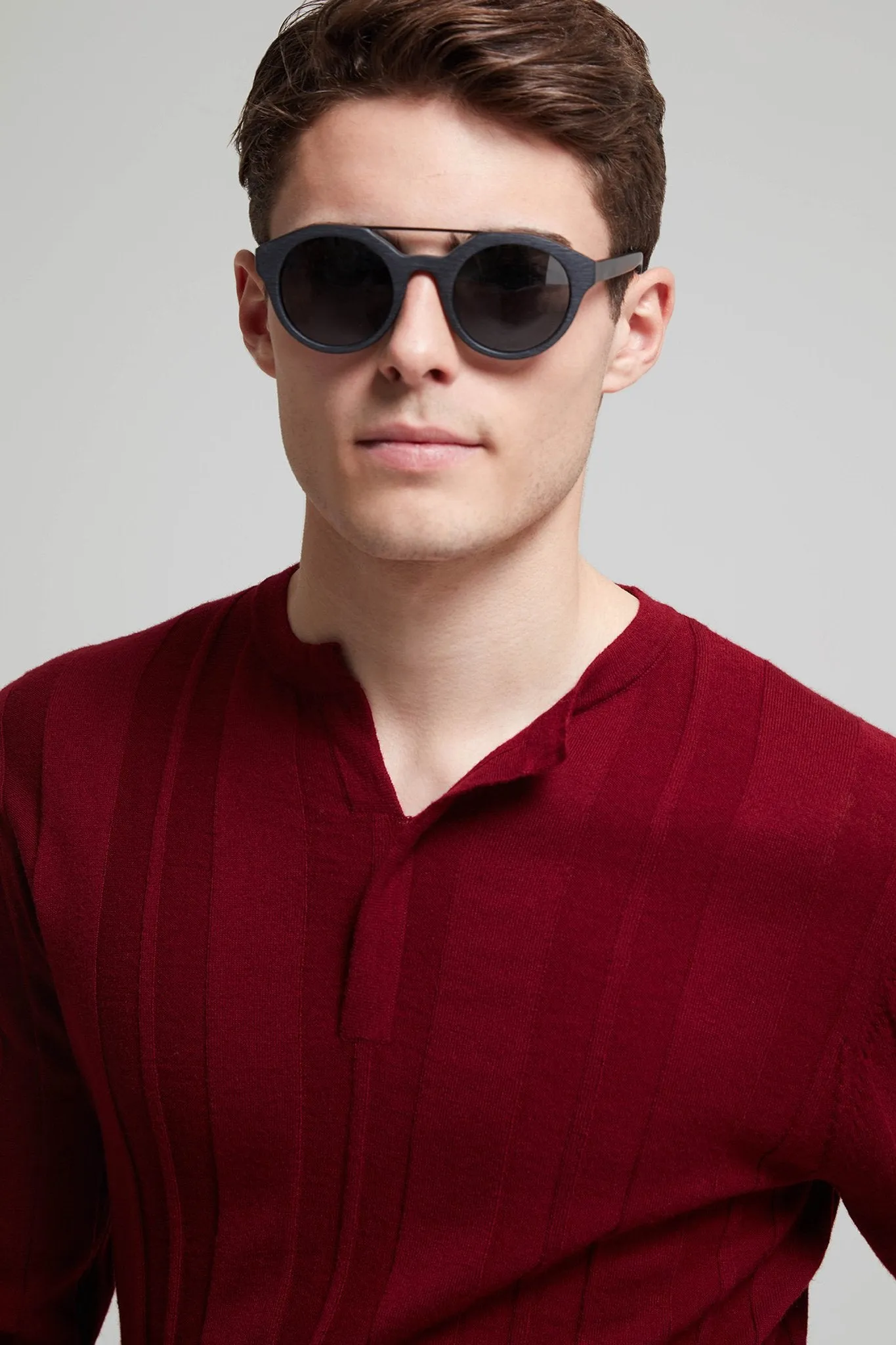 Undercover 3: Aviator-Style Ebonized Wood-Grain Acetate Split Mirrored Sunglasses