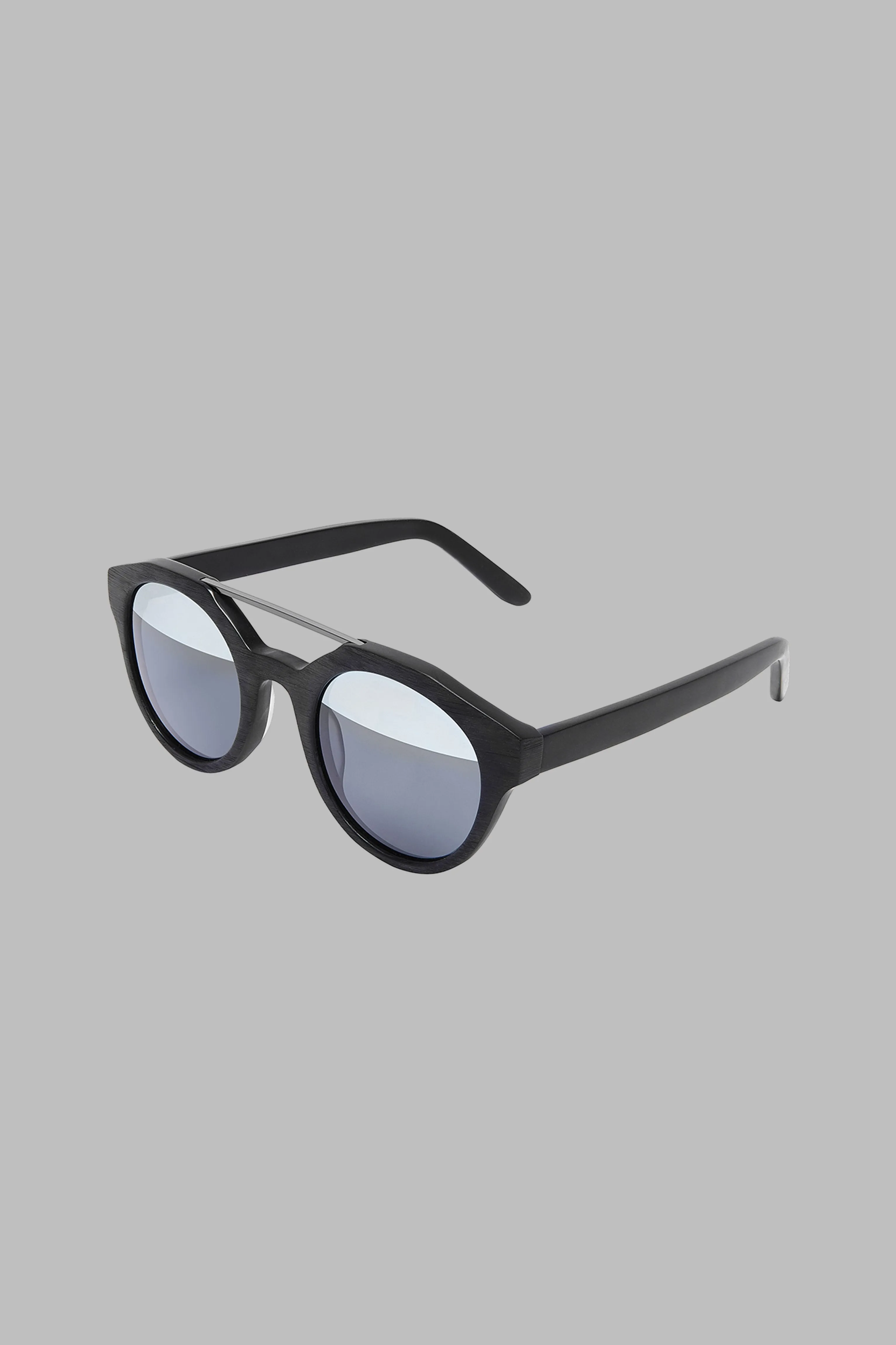 Undercover 3: Aviator-Style Ebonized Wood-Grain Acetate Split Mirrored Sunglasses