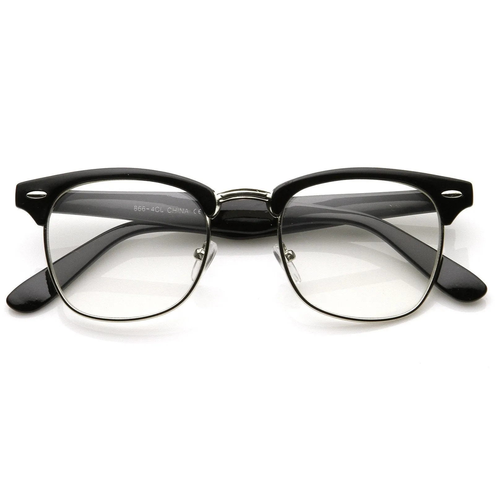 Vintage Inspired Classic Horned Rim Half Frame Clear Lens Glasses