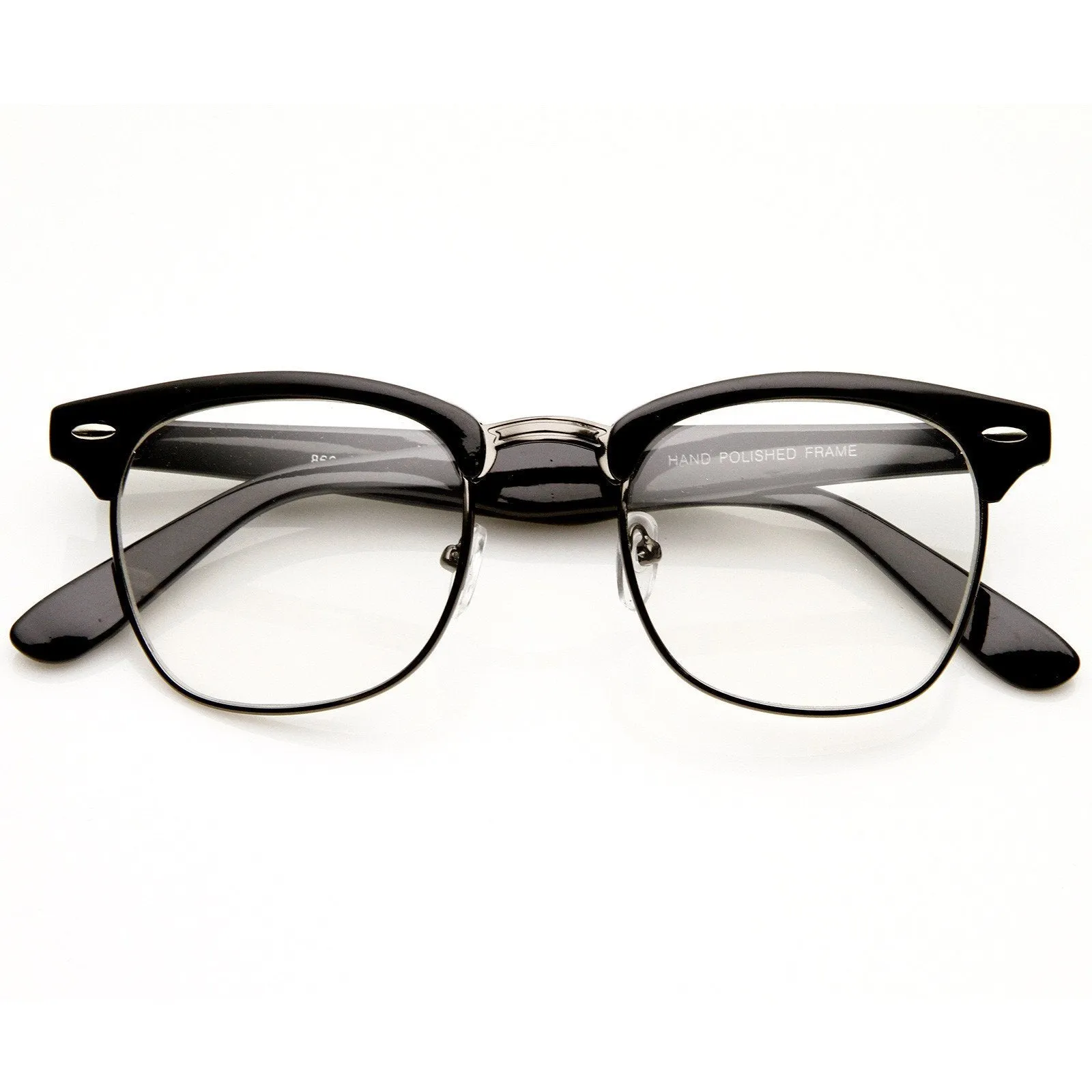 Vintage Inspired Classic Horned Rim Half Frame Clear Lens Glasses